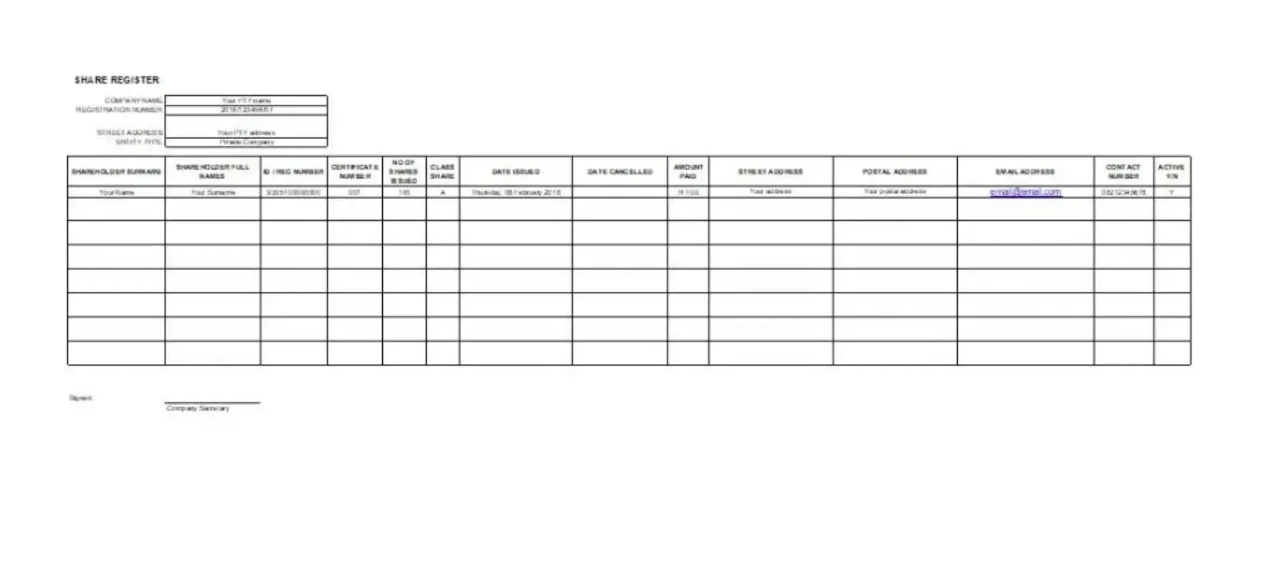 Share Register Preview